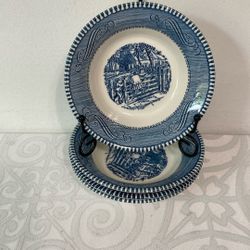 (4) VNTG Currier & Ives Berry/dessert Bowls The Old Farm Gate 5 5/8” EUC