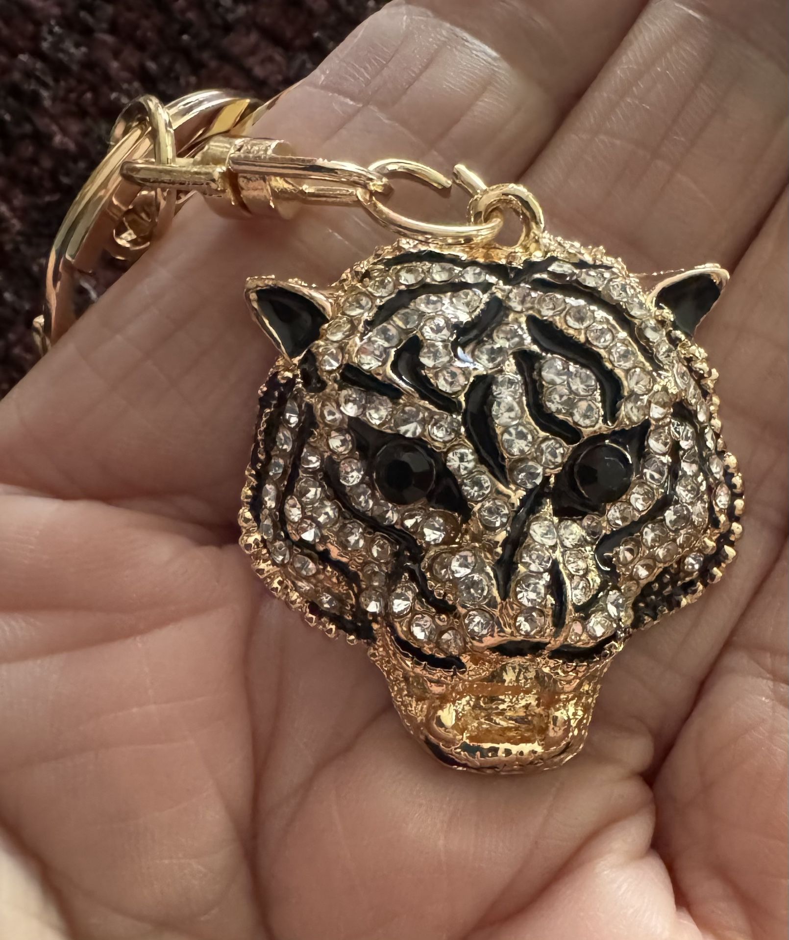 NWT 1pc Sparkling Rhinestone Tiger Head Pendant Keychain