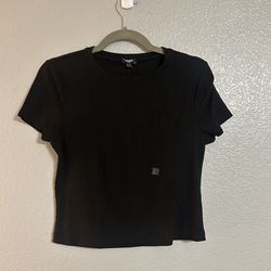 Women express black Fitted Ribbed Crew Neck Baby Tee shirt size large
