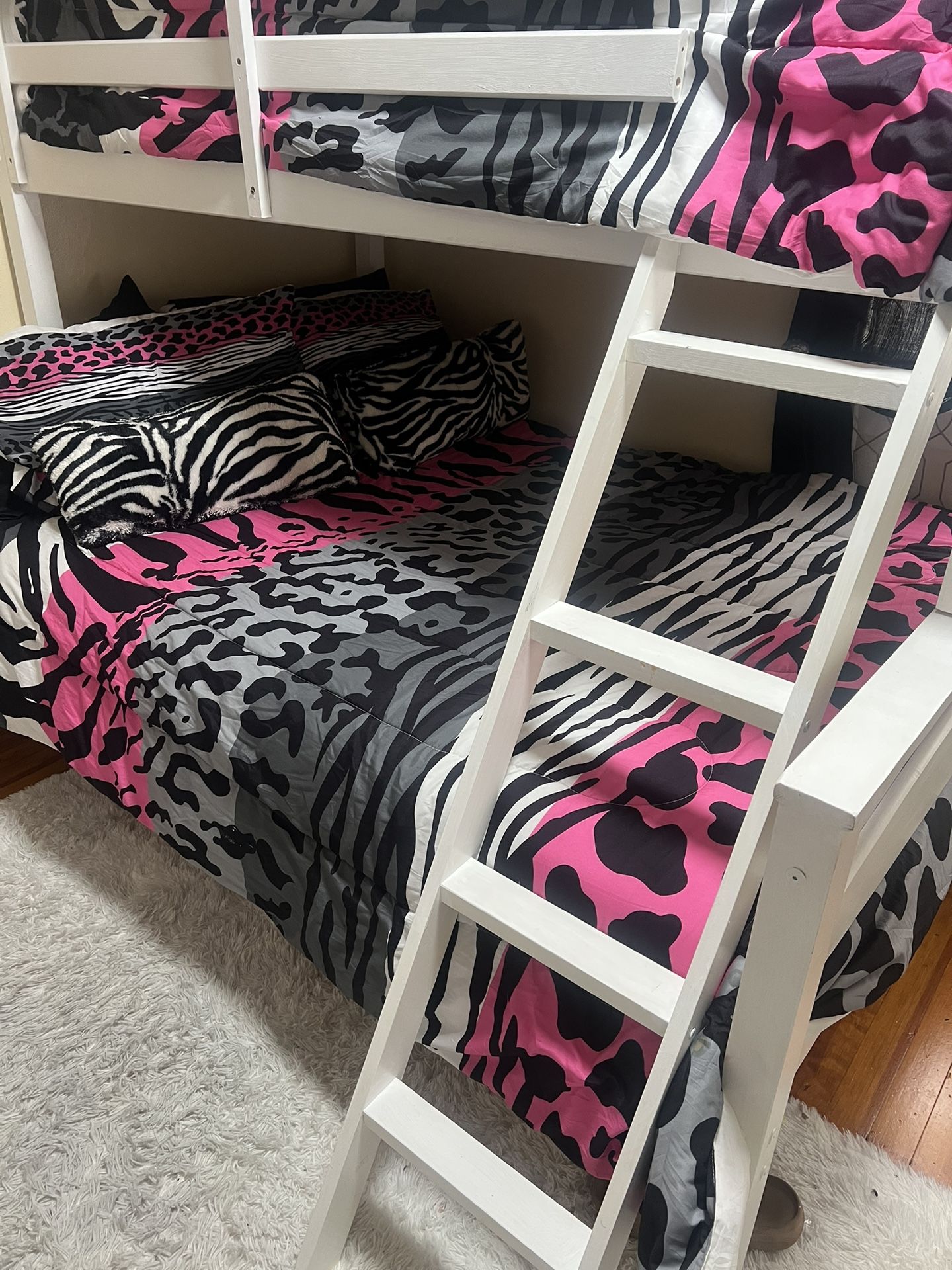 Girl’s White Bunk Bed With Dresser