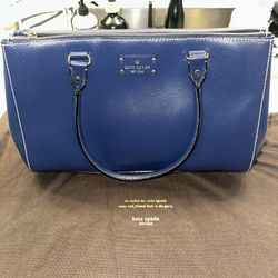 Kate Spade Navy Blue Leather Wellesley Martine L Satchel Tote W/ Authentic Bag