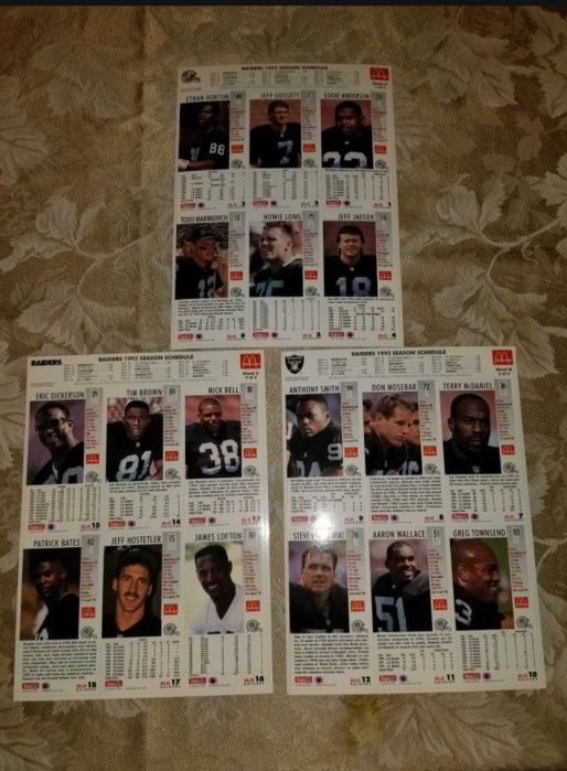 1993 Raiders Game Day Cards