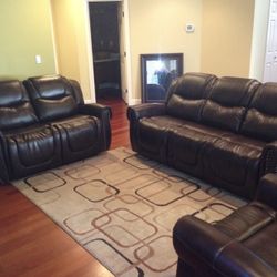 Brown Reclining Leather 3 Piece Sofa Set