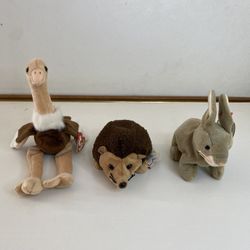 Set of 3 Ty Original Beanie Babies – Stretch, Nibbly & Prickles – Pre-Owned