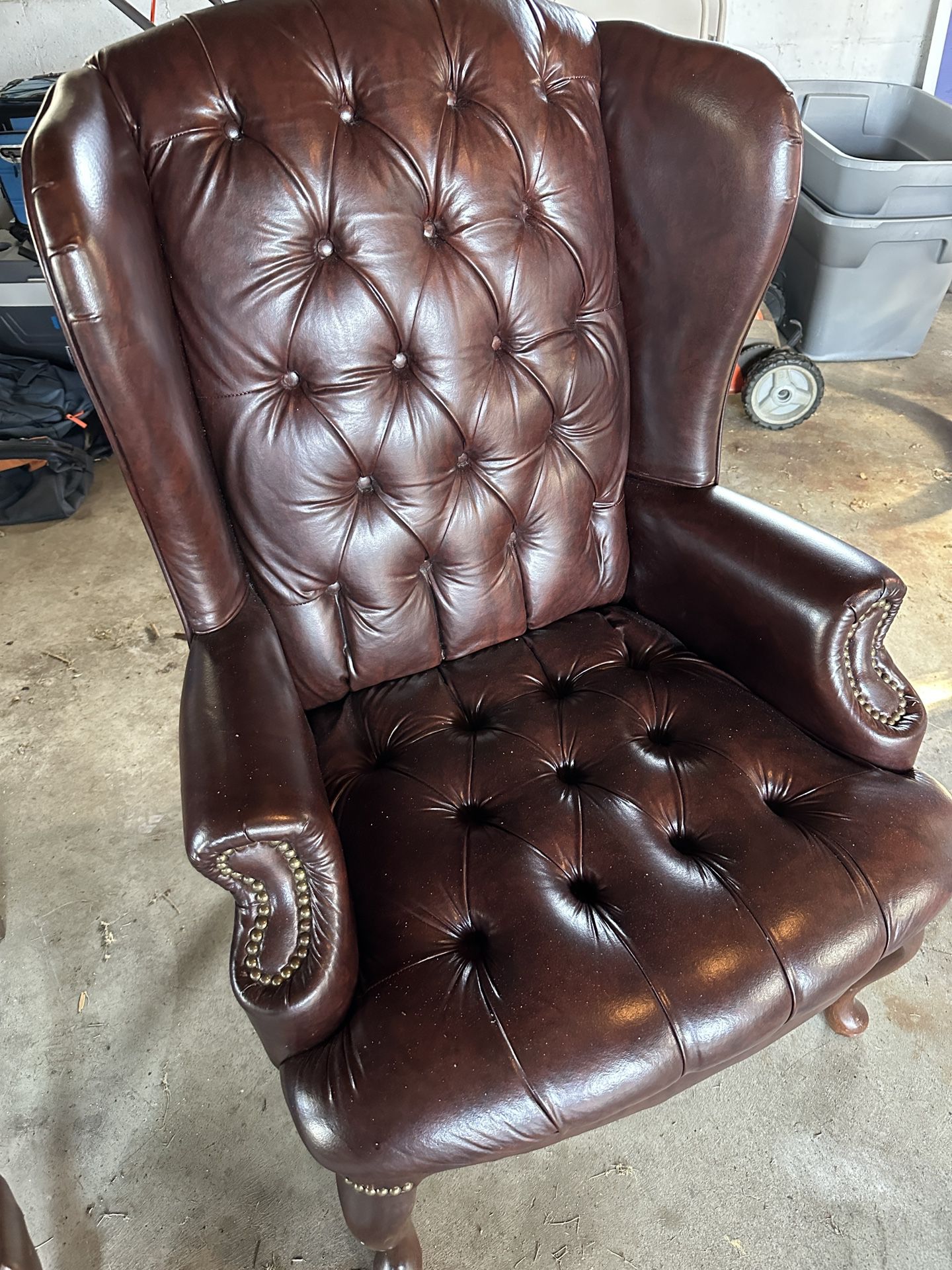 Leather Wing Backed Tufted chairs