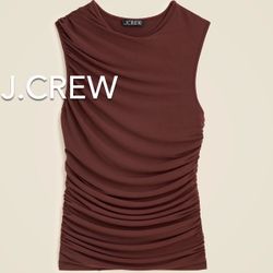 🌞(NEW) (1 AVAILABLE) WOMEN’S J.CREW CACAO RUCHED SHELL TOP IN MATTE JERSEY - SIZE: SMALL🌞