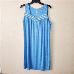 NWT Croft And Barrow Womens Sleeveless Blue With White Polka Dots PJ Dress Large
