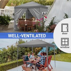 Gray Outdoor Party Tent, Patio Canopy Tent Gazebo with Removable Sidewalls***8x6