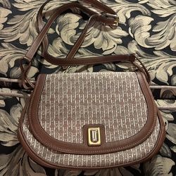 Judith Leiber monogram canvas & leather crossbody shoulder bag.