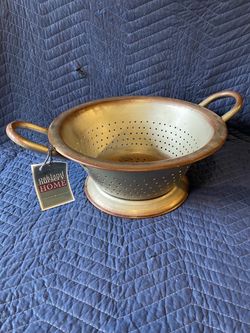 Copper and Tin Footed Colander with Handles