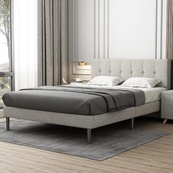 New Queen Size Gray Platform Bed Frame With Headboard $175 Or $350 With New Mattress Included 