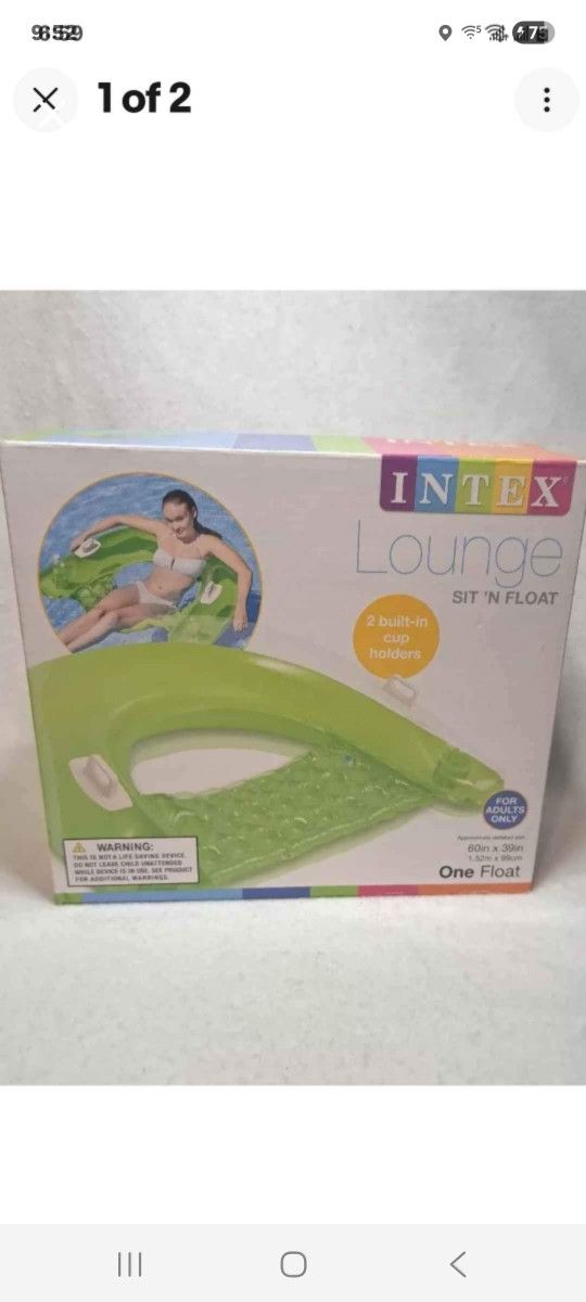 Intex Sit N Float Inflatable Lounge, 60" X 39" Pool Float -NEW IN BOX