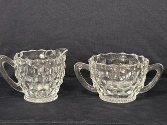 Vintage Fostoria glass sugar bowl+ creamer set