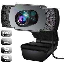 Webcam, Webcam with Microphone, USB Webcam with 3D Denoising and Automatic Gain, 1080p Webcam for Video Calling, Online Classes and Video Conference