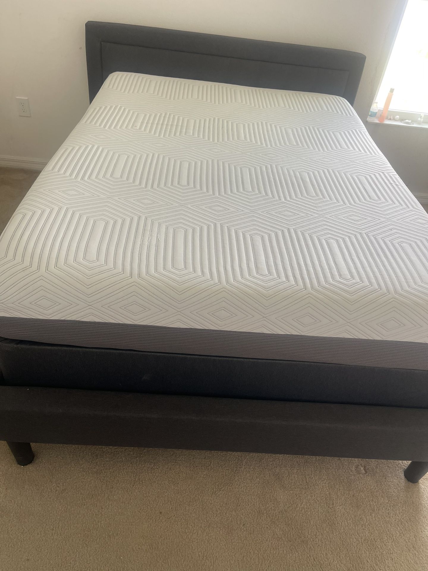 Queen Bed With mattress, boxspring, and frame