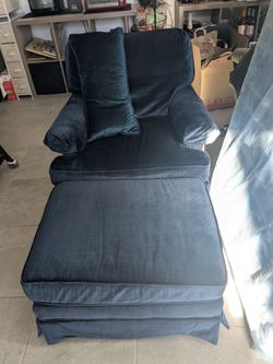 Navy Blue Accent Chair with Ottoman