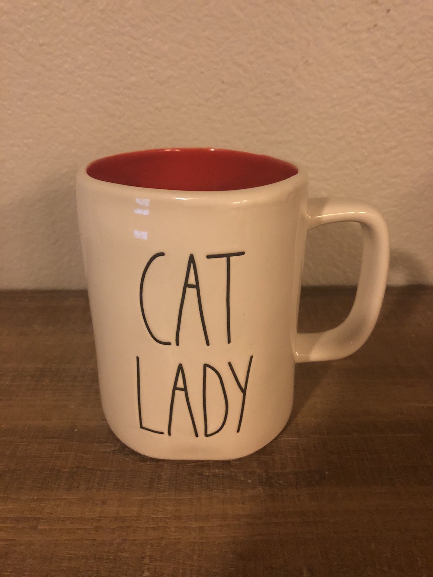 Rae Dunn Cat Lady Mug with Red Inside
