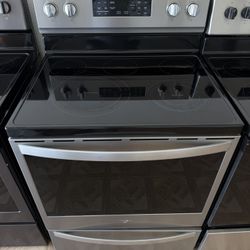 LIKE NEW WHIRLPOOL GLASS TOP STOVE STAINLESS STEEL . 