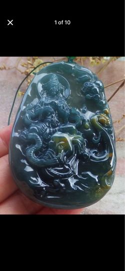Certificate Jadeite Green Pendant Big Elephant Guanyin Kwan Yin Woman Buddha