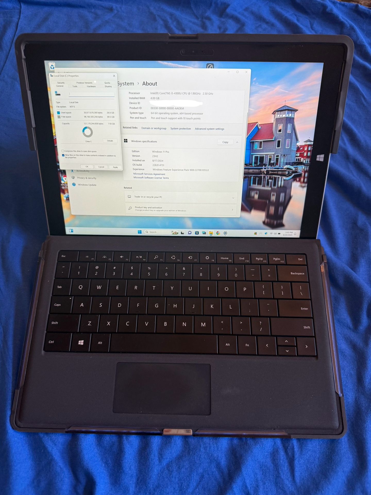 Microsoft Surface Pro 3 Otterbox clear case & gorilla glass screen protector, & charger