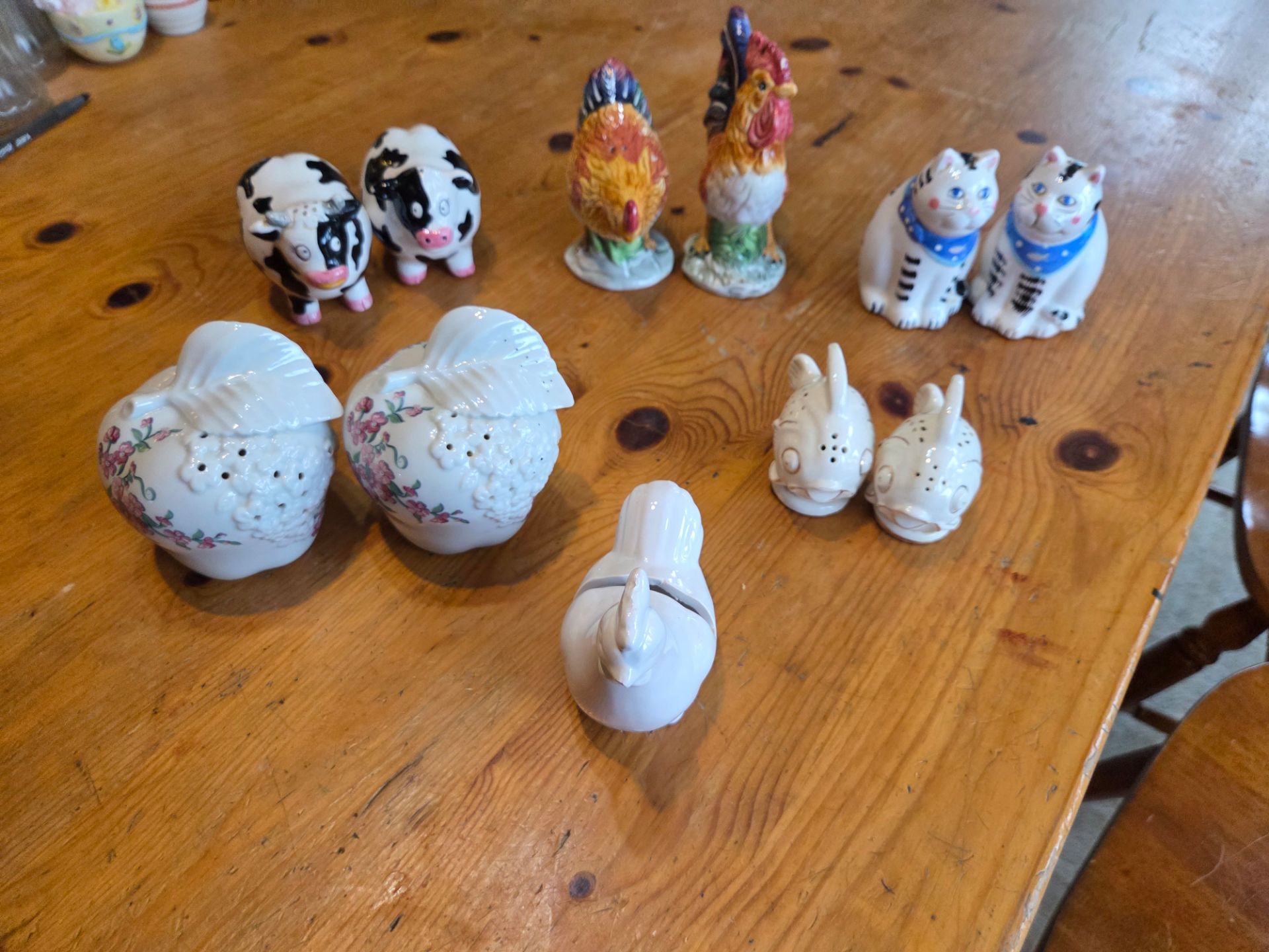 Set of 5 Salt And Pepper Shakers And a chicken name card holder, $10 for all