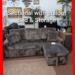 ✨ Brand New Pull out bed Sectional with storage chaise