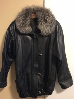 Leather Jacket with Fox Fur Removable Hood