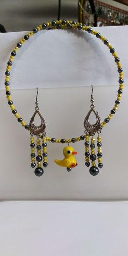 Handmade Ducks dangle earrings & necklace