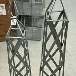 Pair of Metallic Decorative Towers, 32” & 28” Tall. PLEASE READ DESCRIPTION