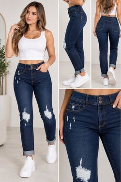 Look! Distressed Dark-Wash Skinny Jeans