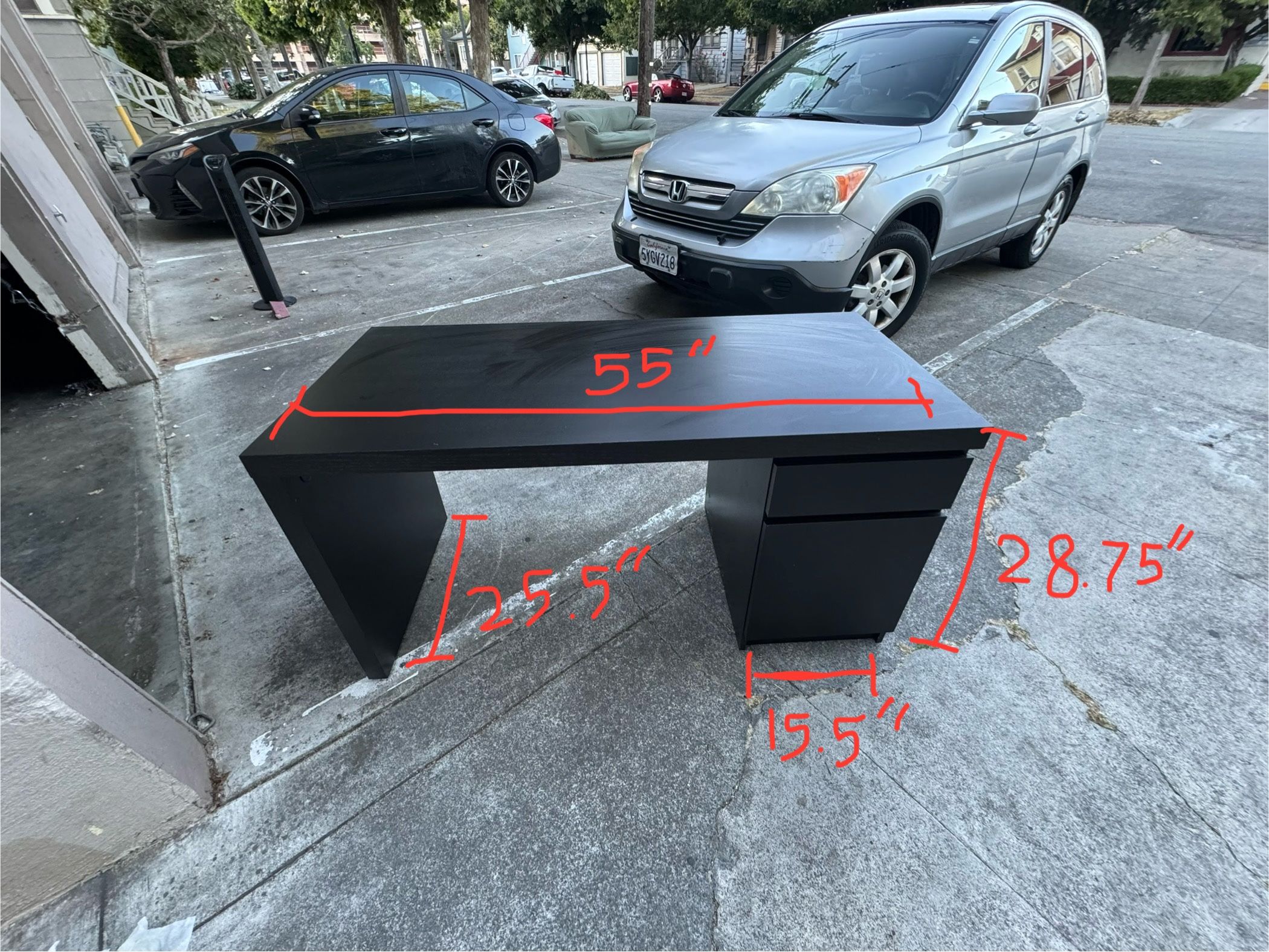 Black IKEA MALM Rectangle Desk with Right Side Drawer and Cabinet