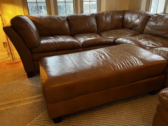 Camel Brown Leather Sectional Sofa & Ottoman