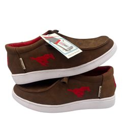 NEW Vacarro Men’s Shoes Size 9 SMU Mustangs logo loafers Embroidered NWT