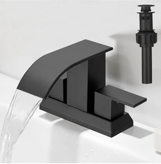 Bathroom Waterfall Matte Black Two Handles Centerset Sink (3 Holes 4 Inch),All Products : American Fashion Style Bags On Sale