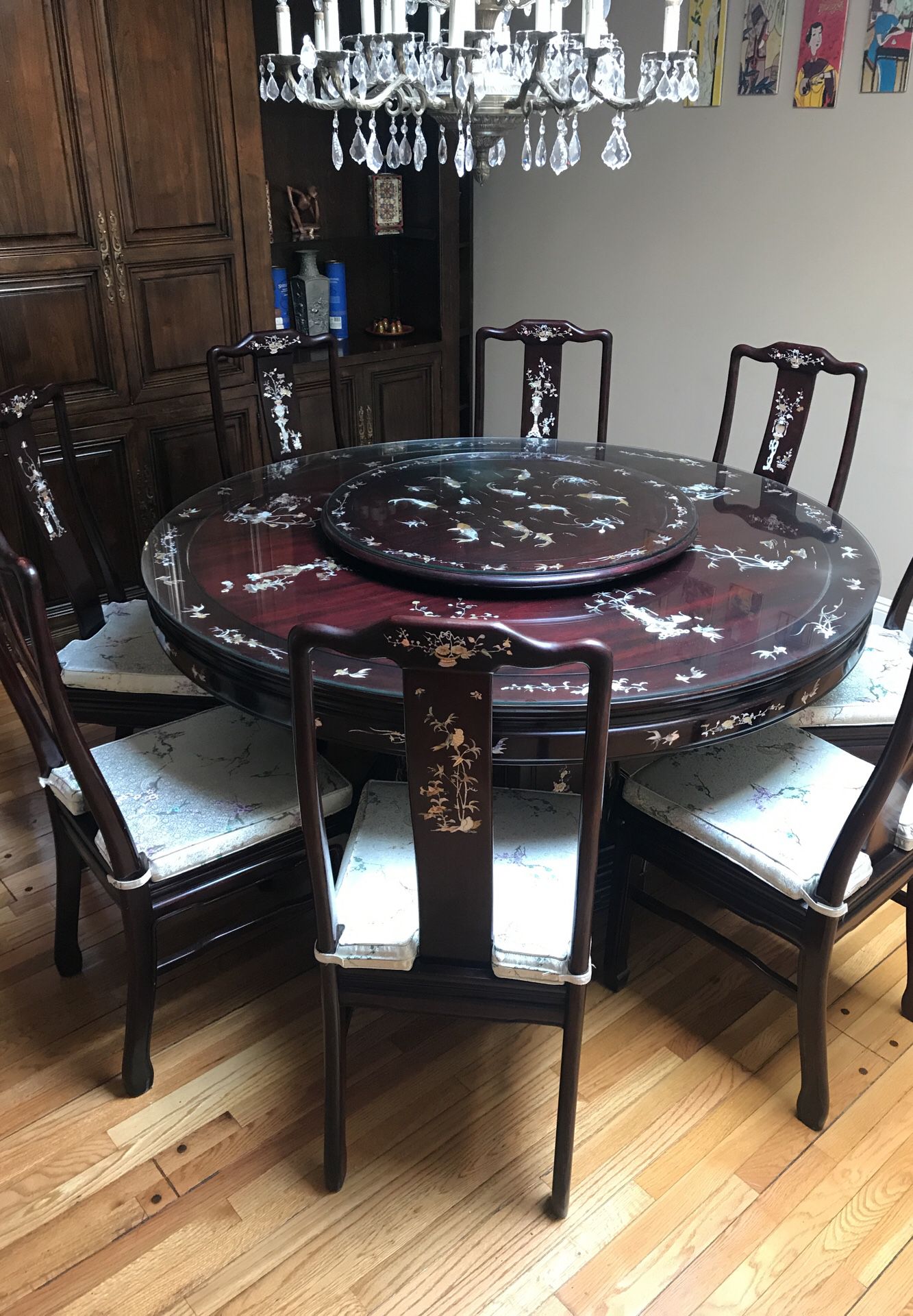 Oriental Dining Table with 8 Chairs