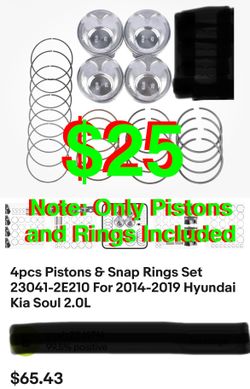 4pcs Pistons & Snap Rings Set 23041-2E210 For 2014-2019 Hyundai Kia Soul 2.0L