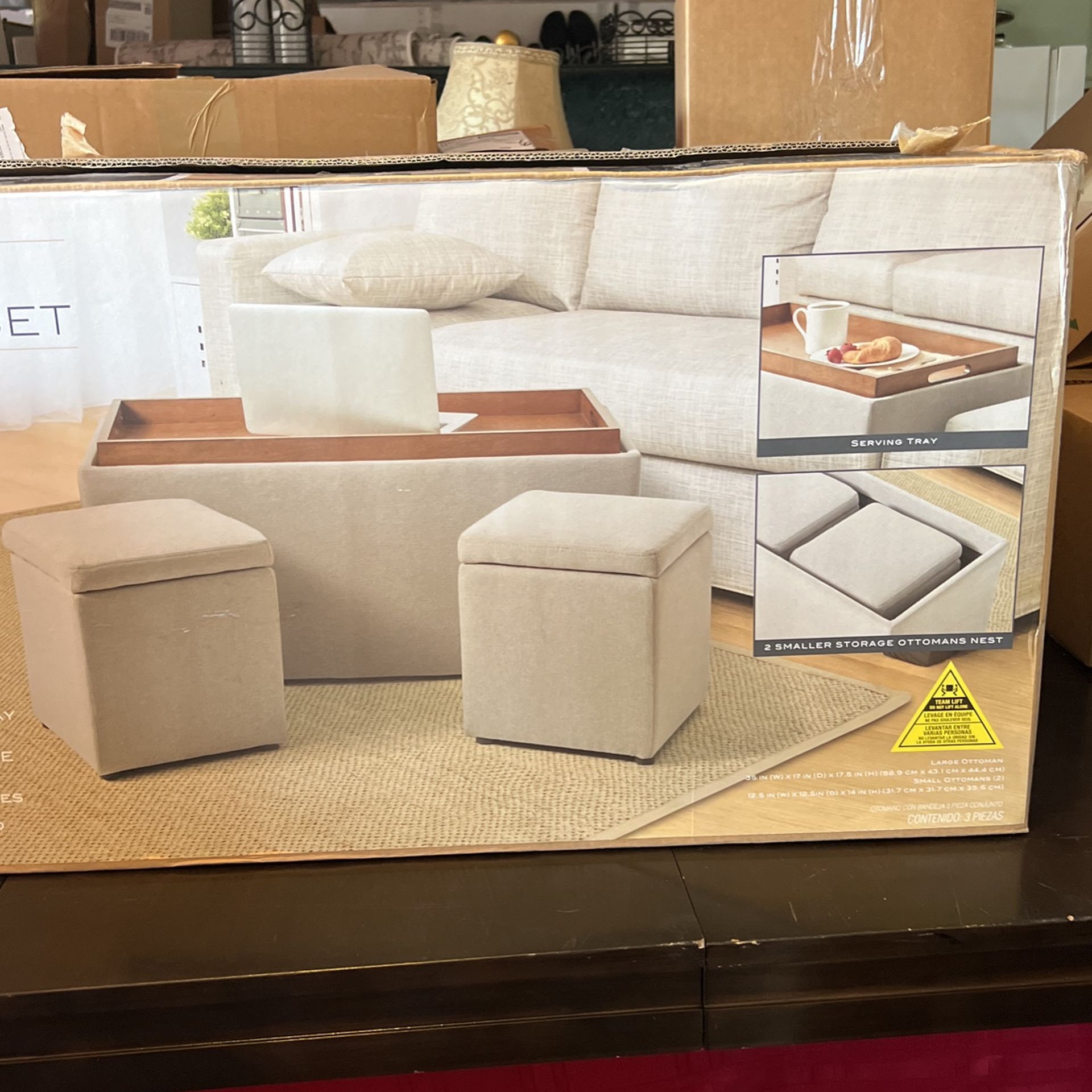 3 Piece Ottoman Set With Serving Tray New In Box