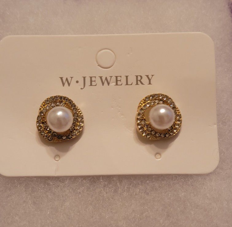 Gold CZ and Pearl Earrings 