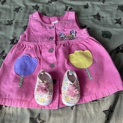 Lightly Used baby Minnie Mouse pink dress and tennis shoes