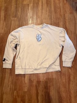 Disney Parks Mickey Mouse Peace Sign Beige Crewneck Sweatshirt Adult XL