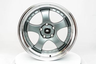 18X8.5 MST MT07 Black W/ Machined Lip Gold Rivets Wheels