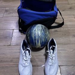 Vintage Ebonite Bowling Ball With Shoes 