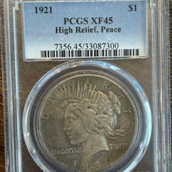 1921 Peace Dollar PCGS XF45 High Relief Key Date Silver Dollar