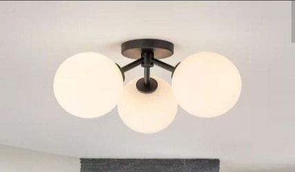 Lueck 18.12 in. 3-Light Black Sputnik Semi Flush Mount Ceiling Light with Globe Glass Shade