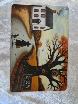 Salem Witch Metal Wall Sign – 12" x 8" Halloween Gothic Home Décor