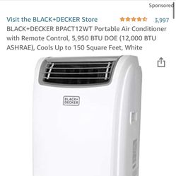 BLACK+DECKER BPACT12WT Portable Air Conditioner with Remote Control, 5,950 BTU DOE (12,000 BTU ASHRAE), Cools Up to 150 Square Feet, White