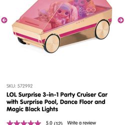 LOL Surprise 3-in-1 Party Cruiser Car with Surprise Pool, Dance Floor and Magic Black Lights