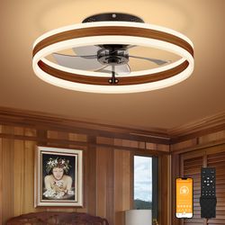 VOLISUN Low Profile Ceiling Fans With Lights And Remote, 19.7in Farmhouse Ceiling Fans With Light Flush Mount, 3000K-6500K Dimmable Fandelier LED Fan 