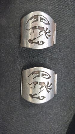 Vintage Hopi Sterling Silver Overlay Kokopelli Watch Tips / Band