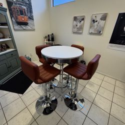 **Barely Used** High top Dining Table And Chair Set (White Orange Retro)